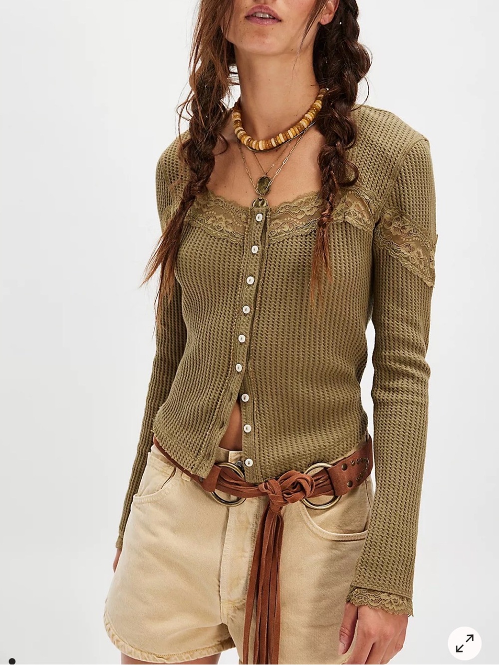 Free People Let’s Party Cardi in Gothic Olive - Picture 2 of 5